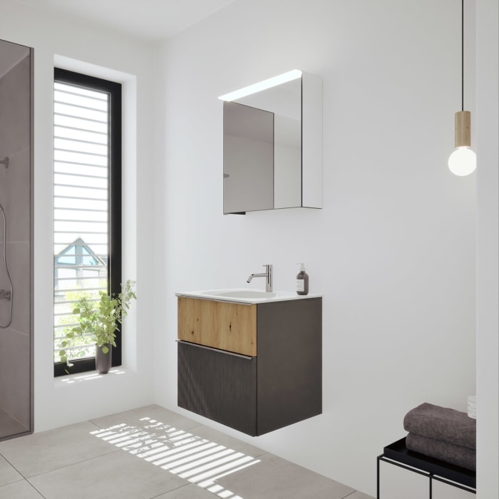 burgbad Fiumo 2.0 Badmöbelset 62 cm mit Waschtisch mit Unterschrank mit Griff G0146 und Spiegelschrank