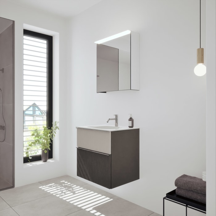 burgbad Fiumo 2.0 Badmöbelset 62 cm mit Waschtisch mit Unterschrank mit Griff G0146 und Spiegelschrank