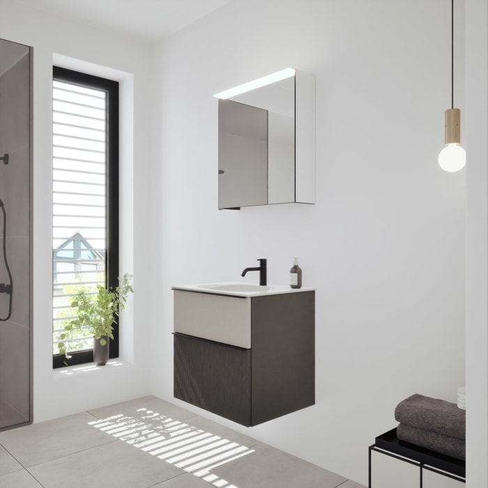 burgbad Fiumo 2.0 Badmöbelset 62 cm mit Waschtisch mit Unterschrank mit Griff G0200 und Spiegelschrank