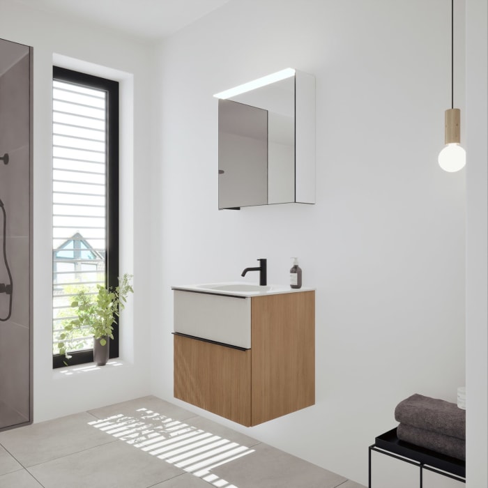 burgbad Fiumo 2.0 Badmöbelset 62 cm mit Waschtisch mit Unterschrank mit Griff G0200 und Spiegelschrank