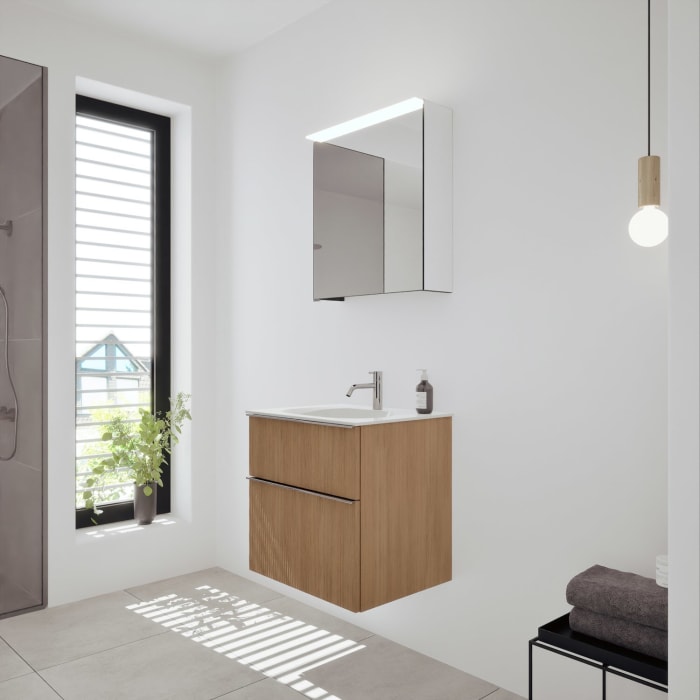 burgbad Fiumo 2.0 Badmöbelset 62 cm mit Waschtisch mit Unterschrank mit Griff G0146 und Spiegelschrank