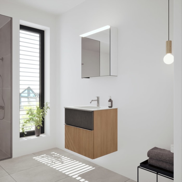 burgbad Fiumo 2.0 Badmöbelset 62 cm mit Waschtisch mit Unterschrank mit Griff G0146 und Spiegelschrank