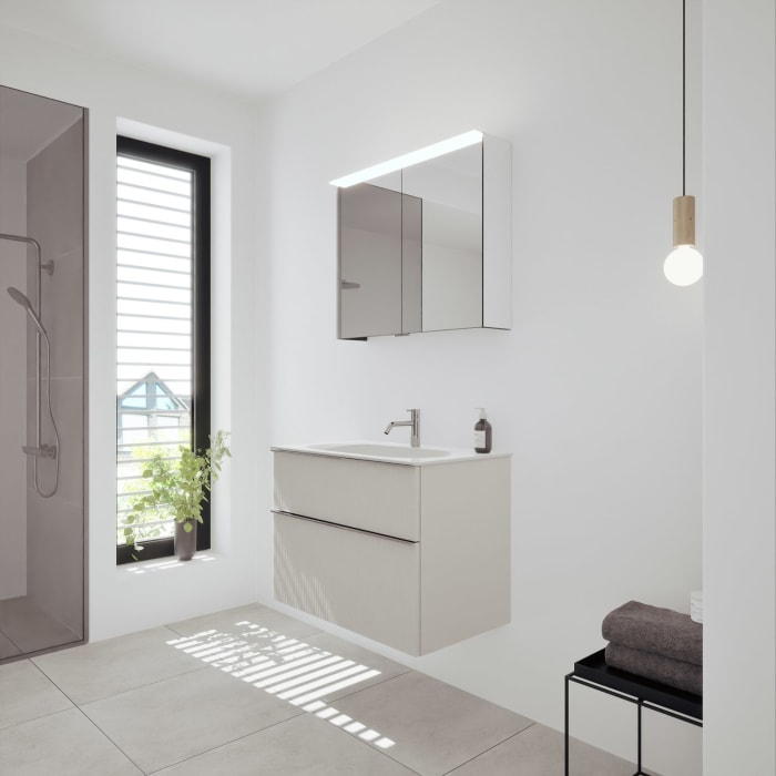 burgbad Fiumo 2.0 Badmöbelset 82 cm mit Waschtisch mit Unterschrank mit Griff G0146 und Spiegelschrank