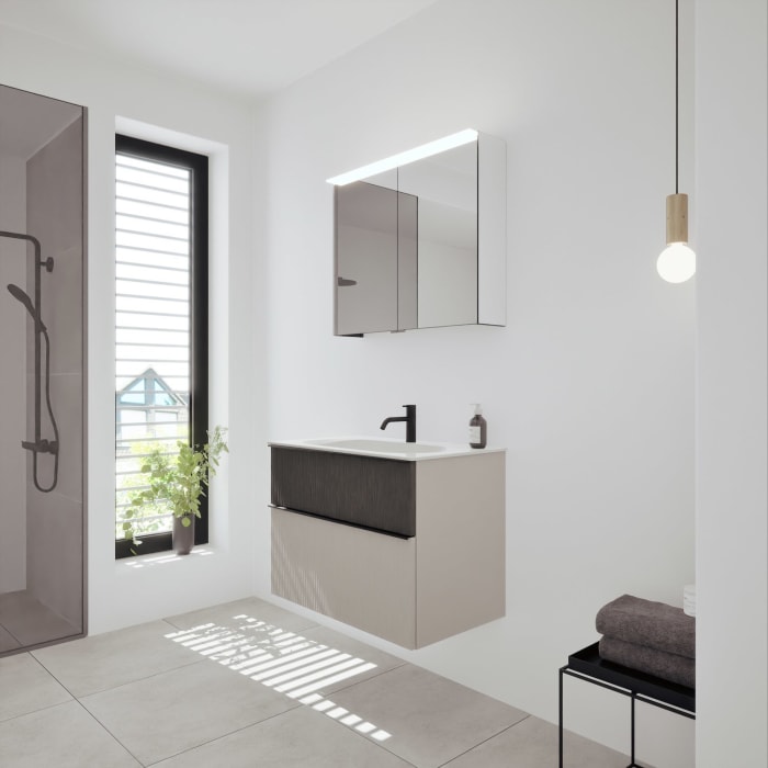 burgbad Fiumo 2.0 Badmöbelset 82 cm mit Waschtisch mit Unterschrank mit Griff G0200 und Spiegelschrank