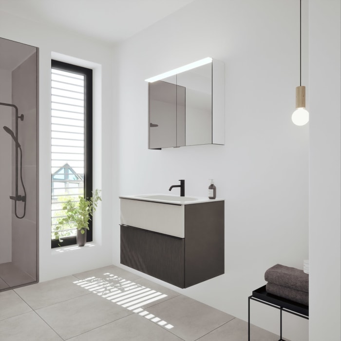 burgbad Fiumo 2.0 Badmöbelset 82 cm mit Waschtisch mit Unterschrank mit Griff G0200 und Spiegelschrank