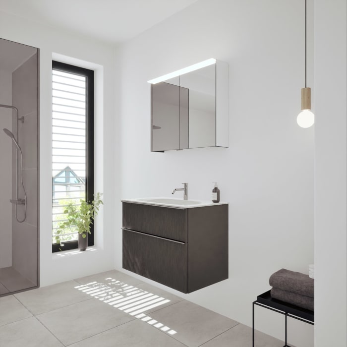 burgbad Fiumo 2.0 Badmöbelset 82 cm mit Waschtisch mit Unterschrank mit Griff G0146 und Spiegelschrank