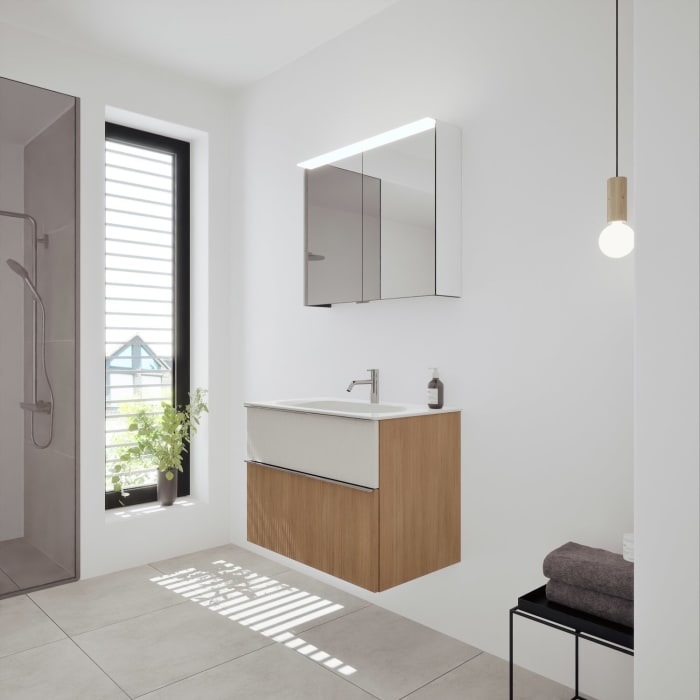 burgbad Fiumo 2.0 Badmöbelset 82 cm mit Waschtisch mit Unterschrank mit Griff G0146 und Spiegelschrank