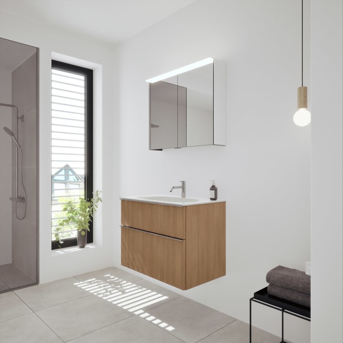 burgbad Fiumo 2.0 Badmöbelset 82 cm mit Waschtisch mit Unterschrank mit Griff G0146 und Spiegelschrank