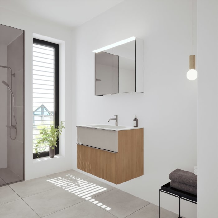 burgbad Fiumo 2.0 Badmöbelset 82 cm mit Waschtisch mit Unterschrank mit Griff G0146 und Spiegelschrank