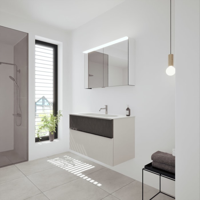 burgbad Fiumo 2.0 Badmöbelset 102 cm mit Waschtisch mit Unterschrank mit Griff G0146 und Spiegelschrank