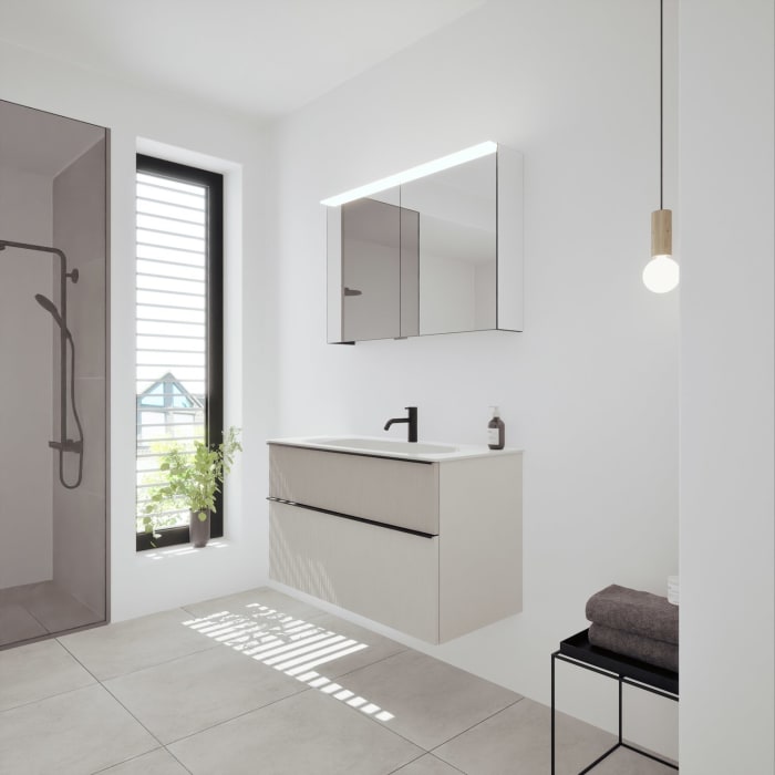 burgbad Fiumo 2.0 Badmöbelset 102 cm mit Waschtisch mit Unterschrank mit Griff G0200 und Spiegelschrank