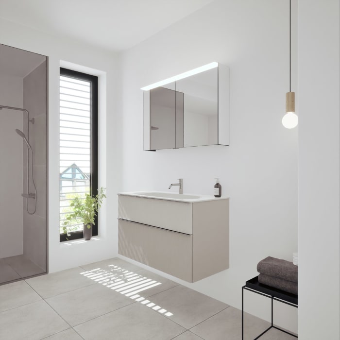 burgbad Fiumo 2.0 Badmöbelset 102 cm mit Waschtisch mit Unterschrank mit Griff G0146 und Spiegelschrank