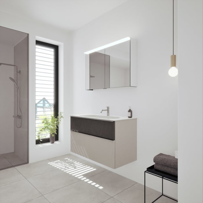 burgbad Fiumo 2.0 Badmöbelset 102 cm mit Waschtisch mit Unterschrank mit Griff G0146 und Spiegelschrank