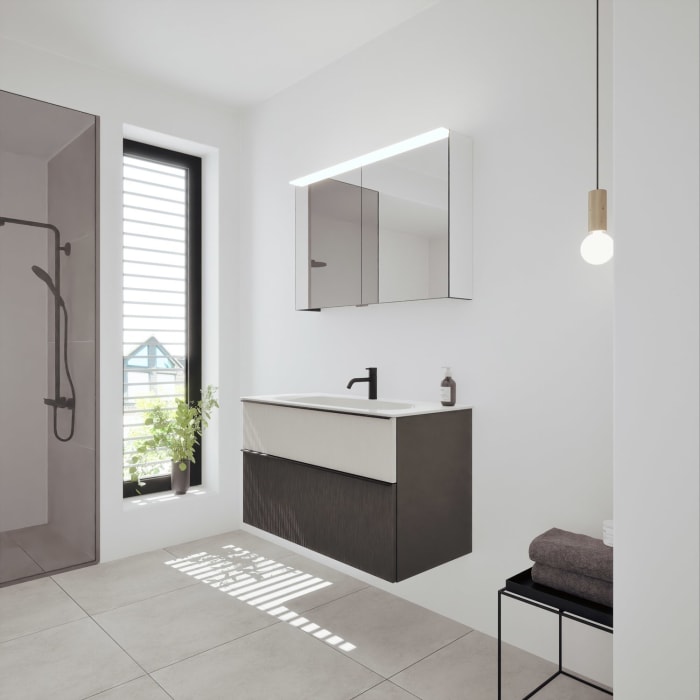 burgbad Fiumo 2.0 Badmöbelset 102 cm mit Waschtisch mit Unterschrank mit Griff G0200 und Spiegelschrank