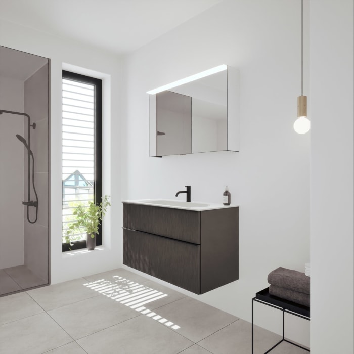 burgbad Fiumo 2.0 Badmöbelset 102 cm mit Waschtisch mit Unterschrank mit Griff G0200 und Spiegelschrank