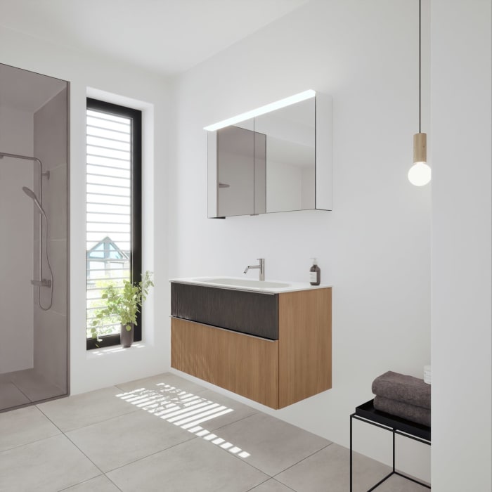 burgbad Fiumo 2.0 Badmöbelset 102 cm mit Waschtisch mit Unterschrank mit Griff G0146 und Spiegelschrank