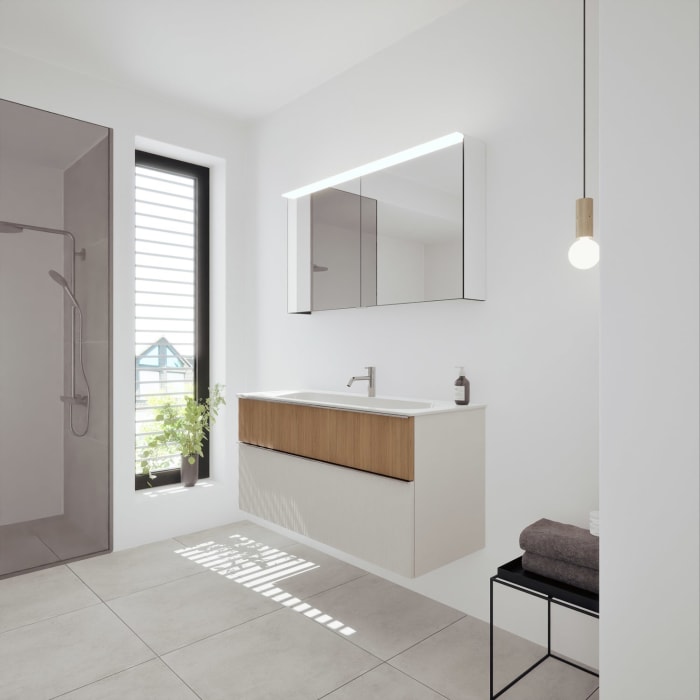 burgbad Fiumo 2.0 Badmöbelset 122 cm mit Waschtisch mit Unterschrank mit Griff G0146 und Spiegelschrank