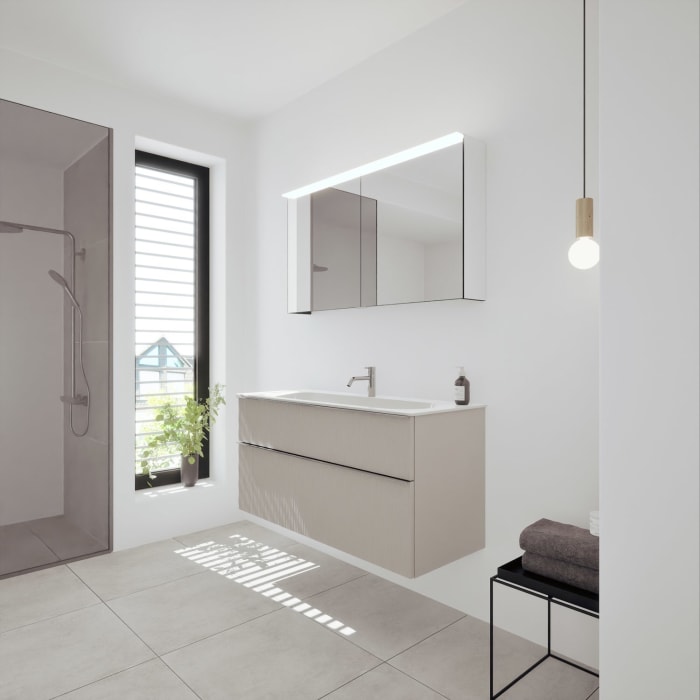 burgbad Fiumo 2.0 Badmöbelset 122 cm mit Waschtisch mit Unterschrank mit Griff G0146 und Spiegelschrank