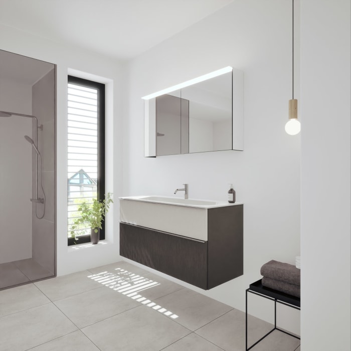 burgbad Fiumo 2.0 Badmöbelset 122 cm mit Waschtisch mit Unterschrank mit Griff G0146 und Spiegelschrank