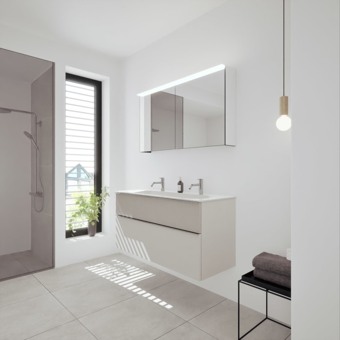 burgbad Fiumo 2.0 Badmöbelset 122 cm mit Waschtisch mit Unterschrank mit Griff G0146 und Spiegelschrank