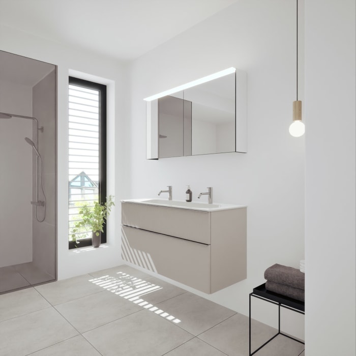 burgbad Fiumo 2.0 Badmöbelset 122 cm mit Waschtisch mit Unterschrank mit Griff G0146 und Spiegelschrank