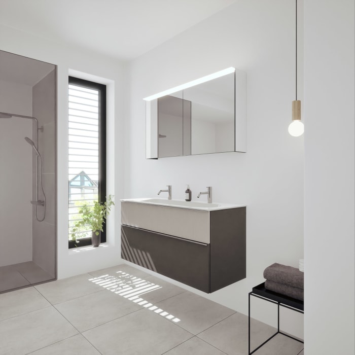 burgbad Fiumo 2.0 Badmöbelset 122 cm mit Waschtisch mit Unterschrank mit Griff G0146 und Spiegelschrank