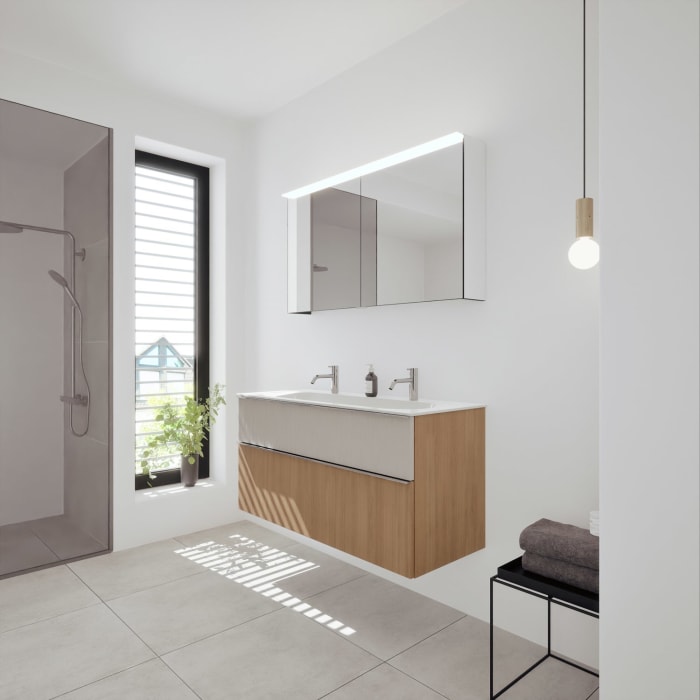 burgbad Fiumo 2.0 Badmöbelset 122 cm mit Waschtisch mit Unterschrank mit Griff G0146 und Spiegelschrank