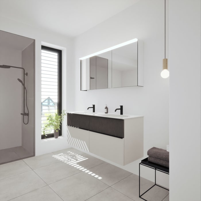 burgbad Fiumo 2.0 Badmöbelset 142 cm mit Waschtisch mit Unterschrank mit Griff G0200 und Spiegelschrank