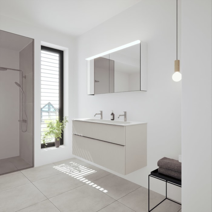 burgbad Fiumo 2.0 Badmöbelset 122 cm mit Waschtisch mit Unterschrank mit Griff G0146 und Spiegelschrank