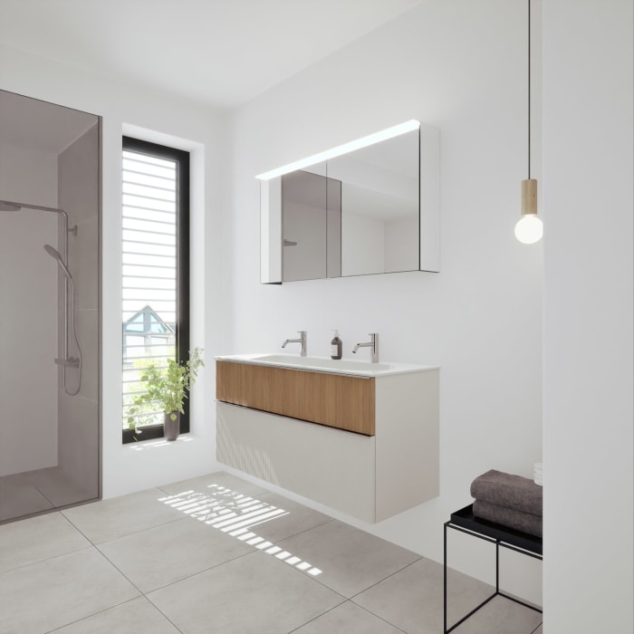 burgbad Fiumo 2.0 Badmöbelset 122 cm mit Waschtisch mit Unterschrank mit Griff G0146 und Spiegelschrank