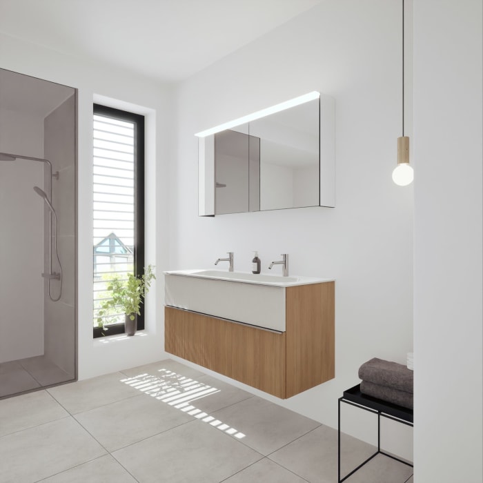 burgbad Fiumo 2.0 Badmöbelset 122 cm mit Waschtisch mit Unterschrank mit Griff G0146 und Spiegelschrank