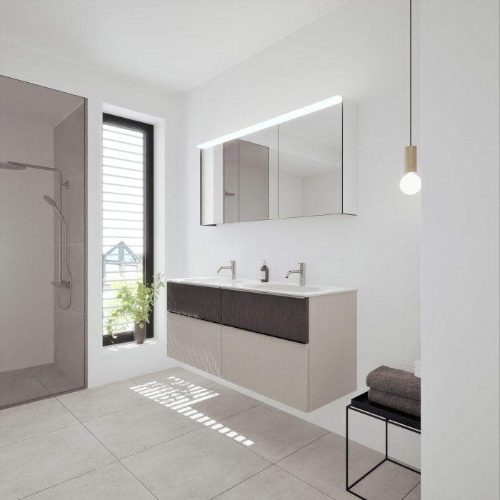 burgbad Fiumo 2.0 Badmöbelset 142 cm mit Waschtisch mit Unterschrank mit Griff G0146 und Spiegelschrank