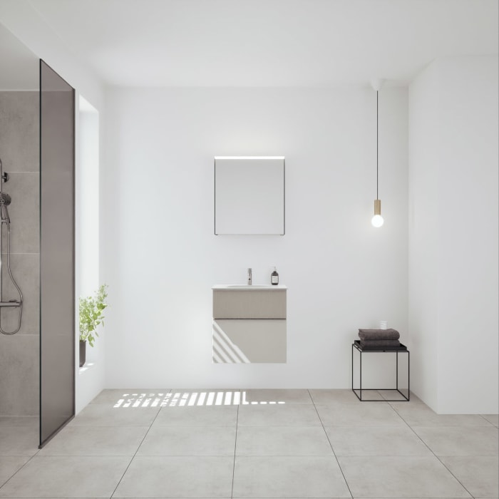 burgbad Fiumo 2.0 Badmöbelset 62 cm mit Waschtisch mit Unterschrank mit Griff G0146 und Spiegelschrank