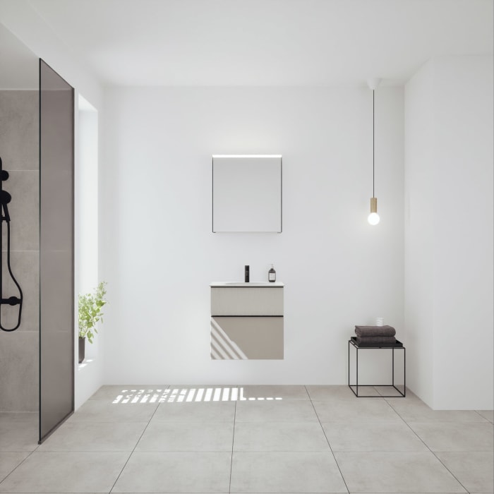 burgbad Fiumo 2.0 Badmöbelset 62 cm mit Waschtisch mit Unterschrank mit Griff G0200 und Spiegelschrank