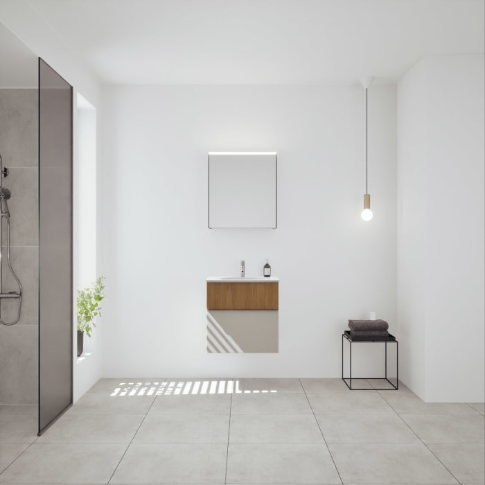 burgbad Fiumo 2.0 Badmöbelset 62 cm mit Waschtisch mit Unterschrank mit Griff G0146 und Spiegelschrank