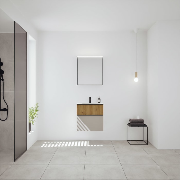 burgbad Fiumo 2.0 Badmöbelset 62 cm mit Waschtisch mit Unterschrank mit Griff G0200 und Spiegelschrank