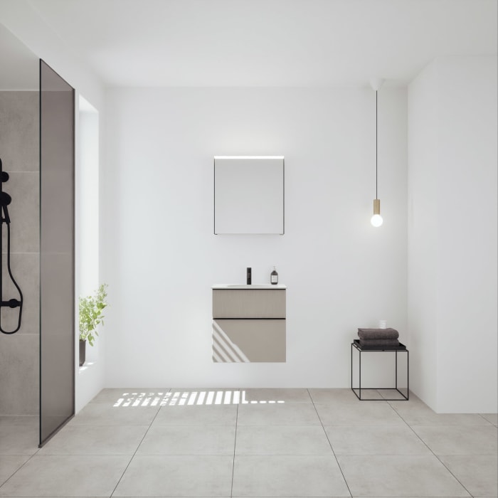 burgbad Fiumo 2.0 Badmöbelset 62 cm mit Waschtisch mit Unterschrank mit Griff G0200 und Spiegelschrank