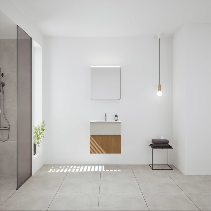 burgbad Fiumo 2.0 Badmöbelset 62 cm mit Waschtisch mit Unterschrank mit Griff G0146 und Spiegelschrank