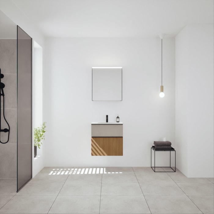 burgbad Fiumo 2.0 Badmöbelset 62 cm mit Waschtisch mit Unterschrank mit Griff G0200 und Spiegelschrank