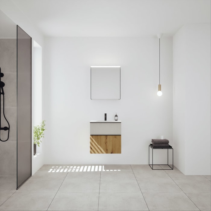 burgbad Fiumo 2.0 Badmöbelset 62 cm mit Waschtisch mit Unterschrank mit Griff G0200 und Spiegelschrank