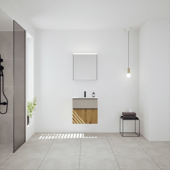 burgbad Fiumo 2.0 Badmöbelset 62 cm mit Waschtisch mit Unterschrank mit Griff G0200 und Spiegelschrank