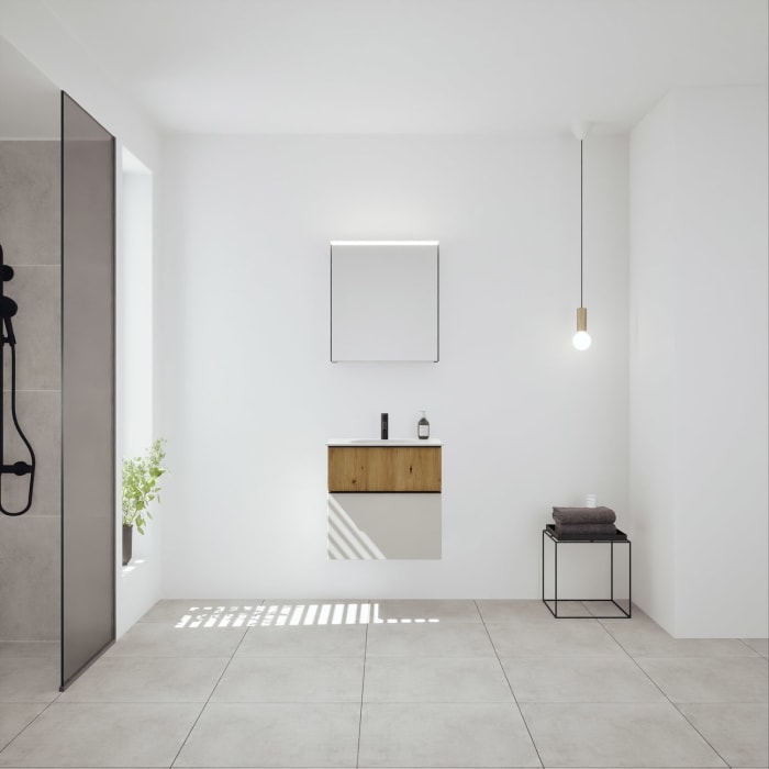 burgbad Fiumo 2.0 Badmöbelset 62 cm mit Waschtisch mit Unterschrank mit Griff G0200 und Spiegelschrank