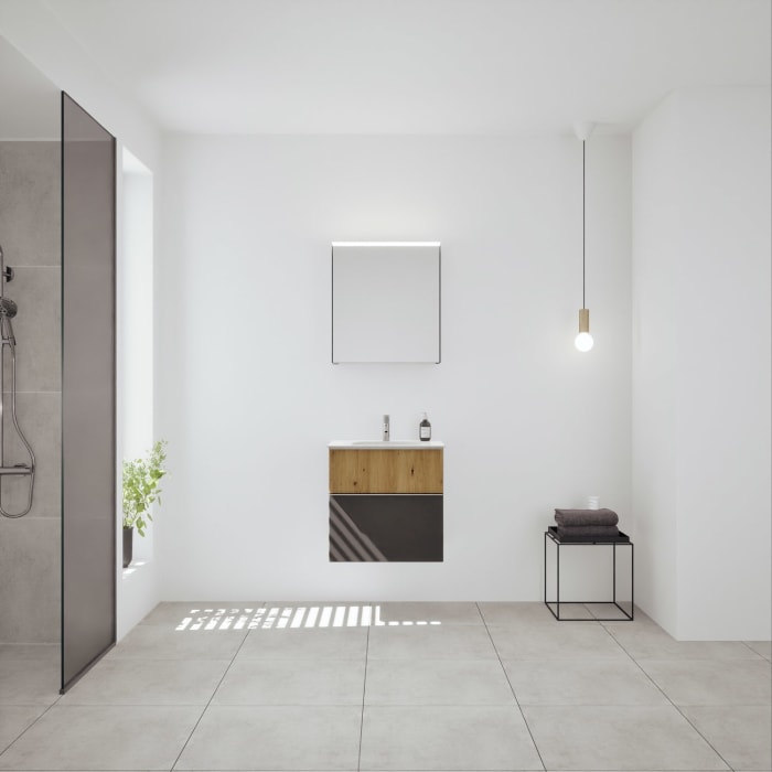 burgbad Fiumo 2.0 Badmöbelset 62 cm mit Waschtisch mit Unterschrank mit Griff G0146 und Spiegelschrank