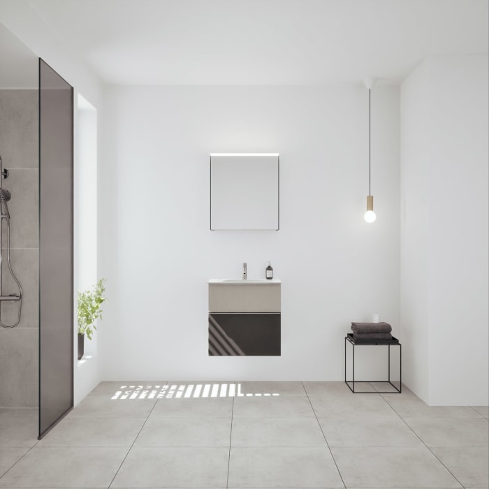 burgbad Fiumo 2.0 Badmöbelset 62 cm mit Waschtisch mit Unterschrank mit Griff G0146 und Spiegelschrank