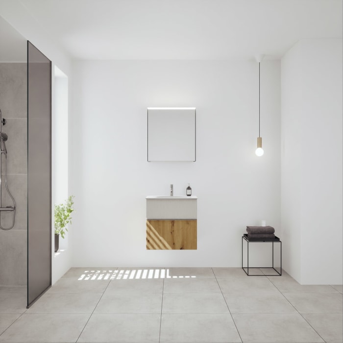 burgbad Fiumo 2.0 Badmöbelset 62 cm mit Waschtisch mit Unterschrank mit Griff G0146 und Spiegelschrank