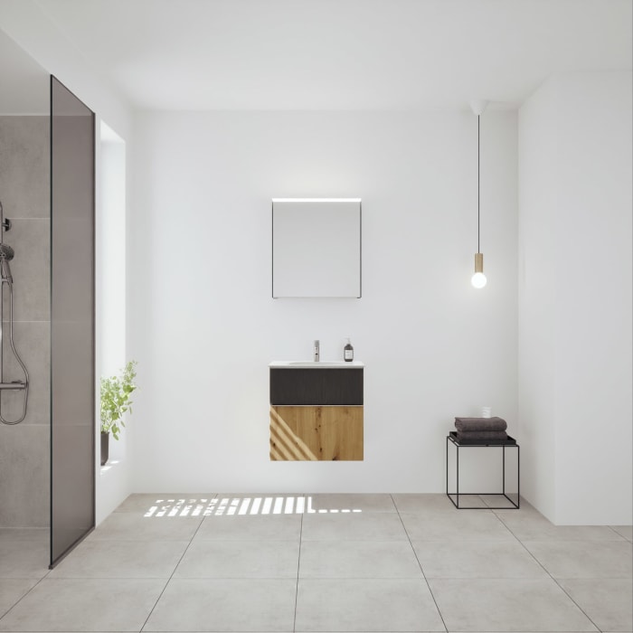 burgbad Fiumo 2.0 Badmöbelset 62 cm mit Waschtisch mit Unterschrank mit Griff G0146 und Spiegelschrank