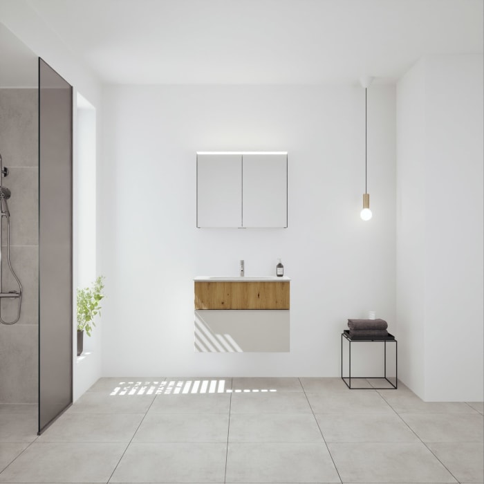 burgbad Fiumo 2.0 Badmöbelset 82 cm mit Waschtisch mit Unterschrank mit Griff G0146 und Spiegelschrank