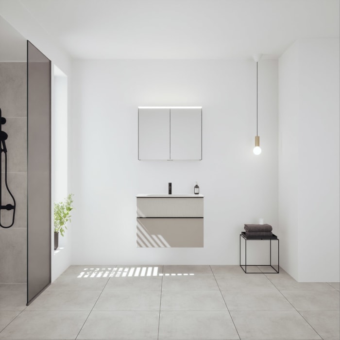 burgbad Fiumo 2.0 Badmöbelset 82 cm mit Waschtisch mit Unterschrank mit Griff G0200 und Spiegelschrank