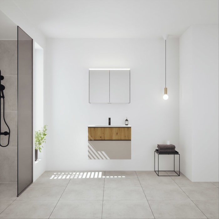 burgbad Fiumo 2.0 Badmöbelset 82 cm mit Waschtisch mit Unterschrank mit Griff G0200 und Spiegelschrank