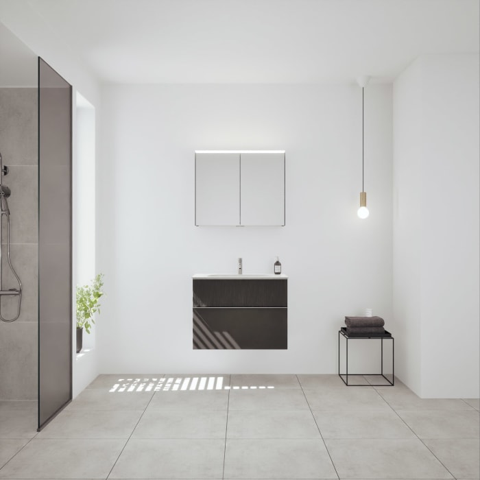 burgbad Fiumo 2.0 Badmöbelset 82 cm mit Waschtisch mit Unterschrank mit Griff G0146 und Spiegelschrank